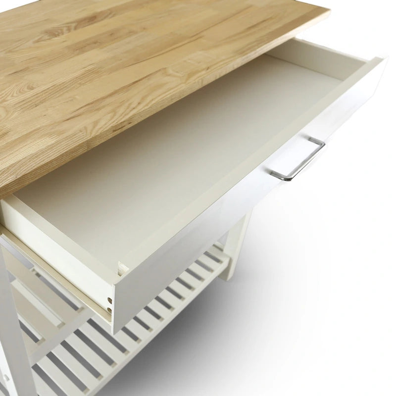 Îlot de cuisine à 2 étagères avec plateau en bois massif naturel - Non disponible