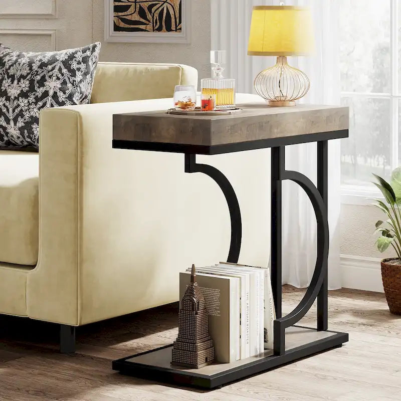 Narrow Side Table White Gold Side Table C Shaped End Table Modern Bedside Table Small Side Table for Couch Living Room