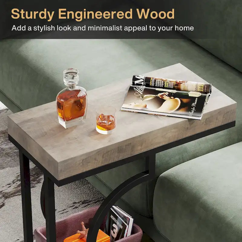 Table d'appoint étroite blanche et dorée, table de chevet en forme de C, table de chevet moderne, petite table d'appoint pour canapé ou salon