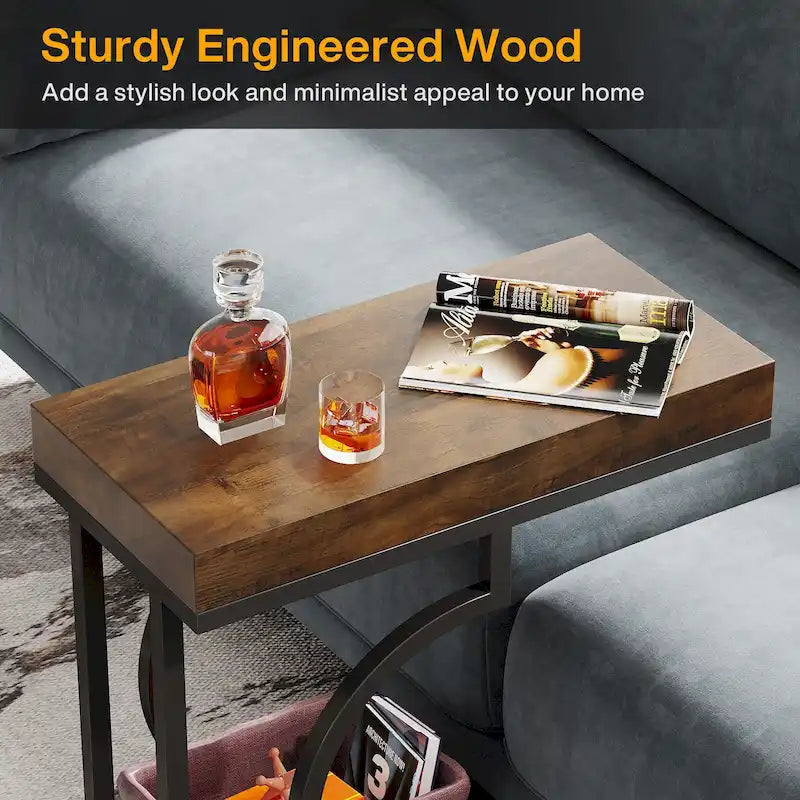 Table d'appoint étroite blanche et dorée, table de chevet en forme de C, table de chevet moderne, petite table d'appoint pour canapé ou salon