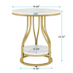 Table d'appoint ronde à deux niveaux en faux marbre avec cadre en métal élégant, table de chevet moderne et simple