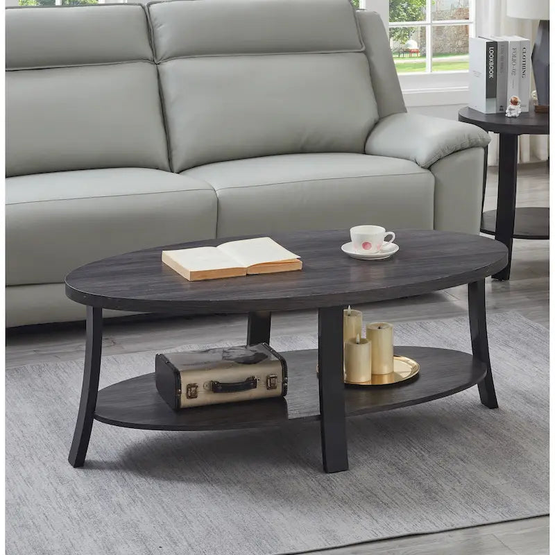 Roundhill Furniture Anze Contemporary Oval Wood Shelf Coffee Table