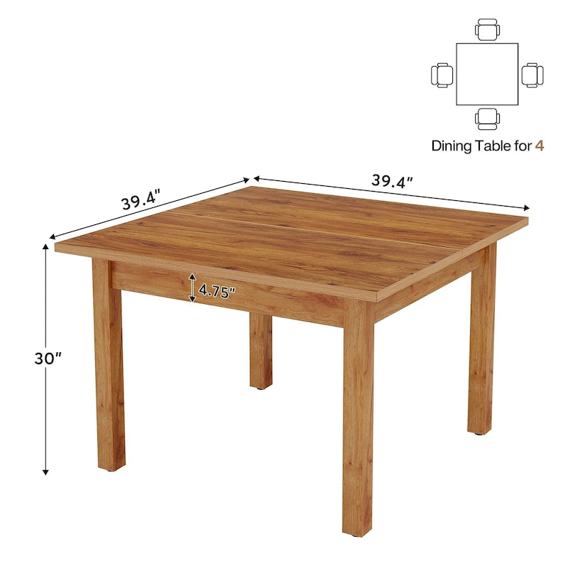 Table de salle à manger carrée de 100 cm (39,4 pouces) pour 2 à 4 personnes, avec pieds en bois massif, idéale pour le salon ou la salle à manger.