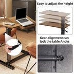 Table de lit réglable en hauteur, support pour ordinateur portable, inclinable, avec 4 roulettes