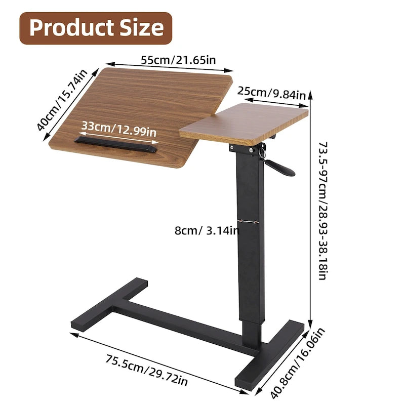 Table de lit réglable en hauteur, support pour ordinateur portable, inclinable, avec 4 roulettes