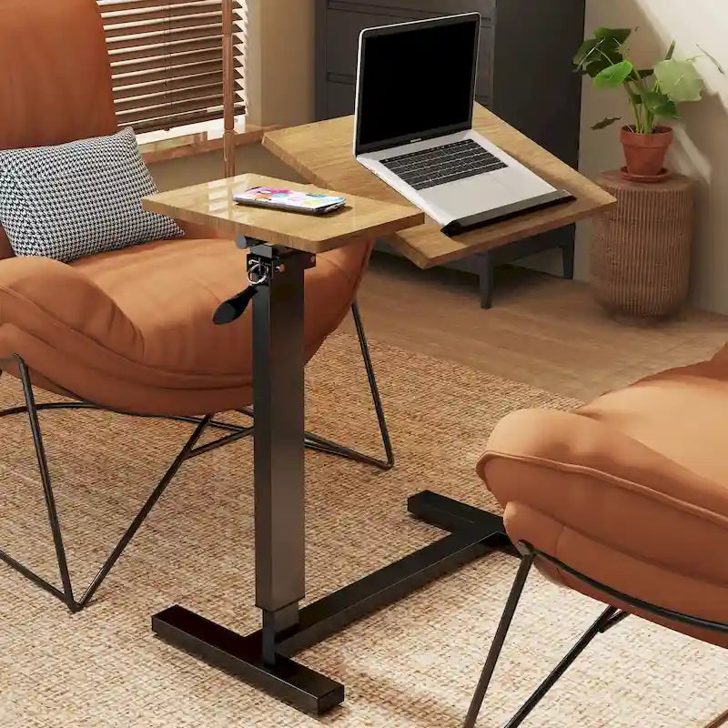 Table de lit réglable en hauteur, support pour ordinateur portable, inclinable, avec 4 roulettes