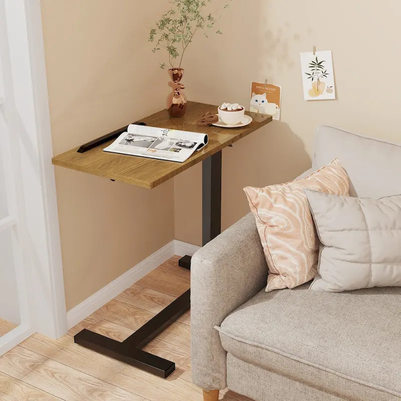 Table de lit réglable en hauteur, support pour ordinateur portable, inclinable, avec 4 roulettes