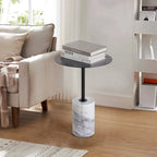 Round End Table with Marble Base, Circular Accent Living Room or Bedside Side Table