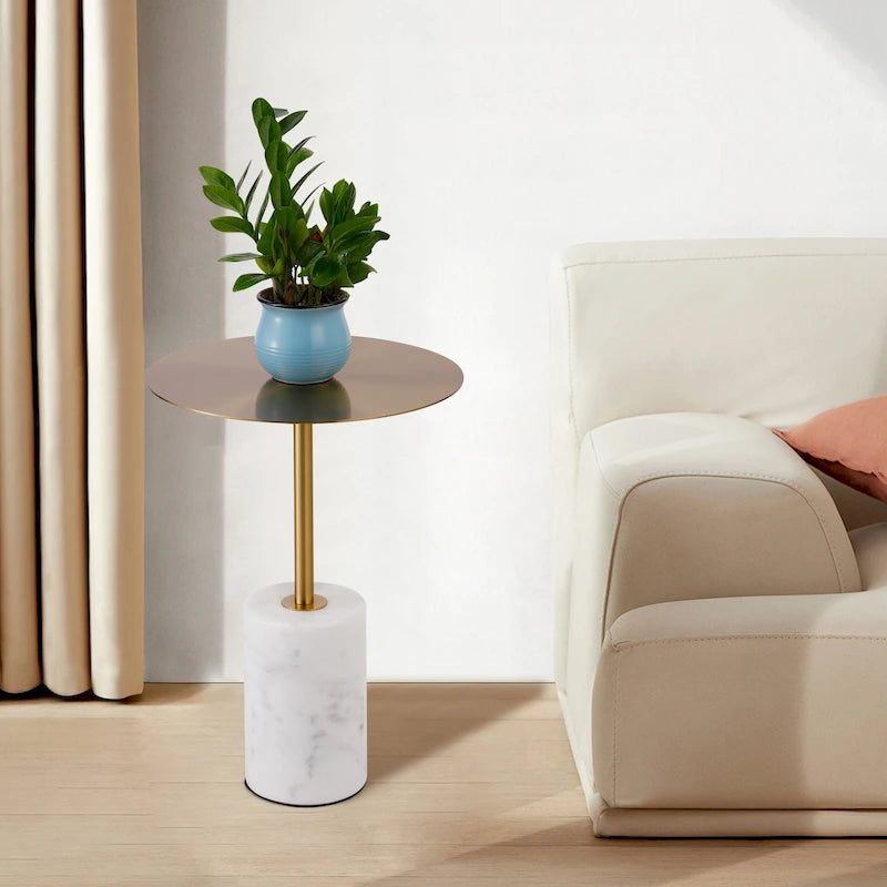 Table d'appoint ronde avec base en marbre, table de chevet circulaire pour salon ou chambre à coucher