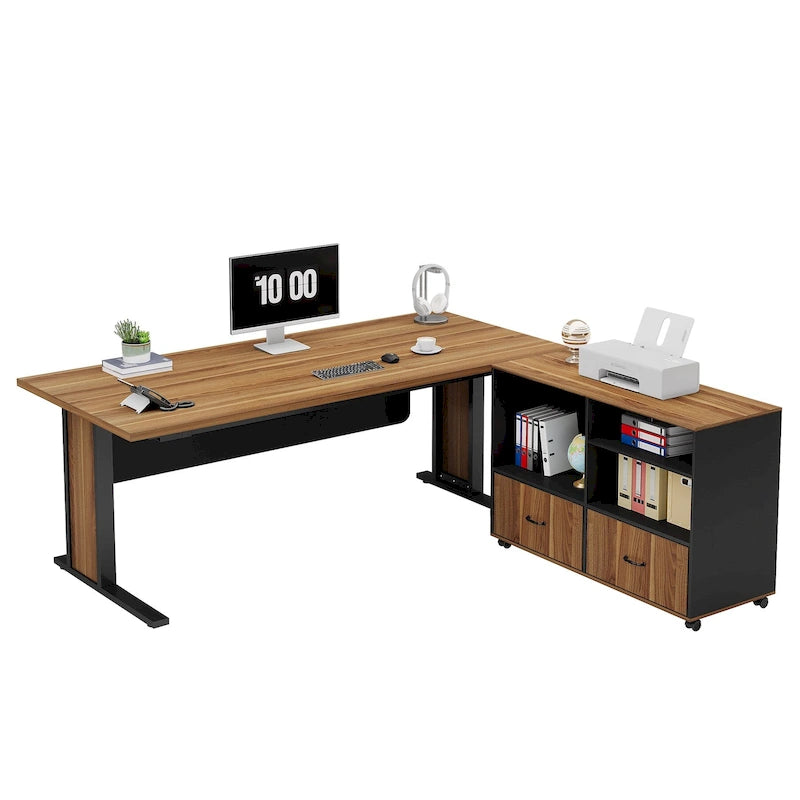 63 Corner Executive Computer Desk and Mobile File Cabinet Set for Home Office