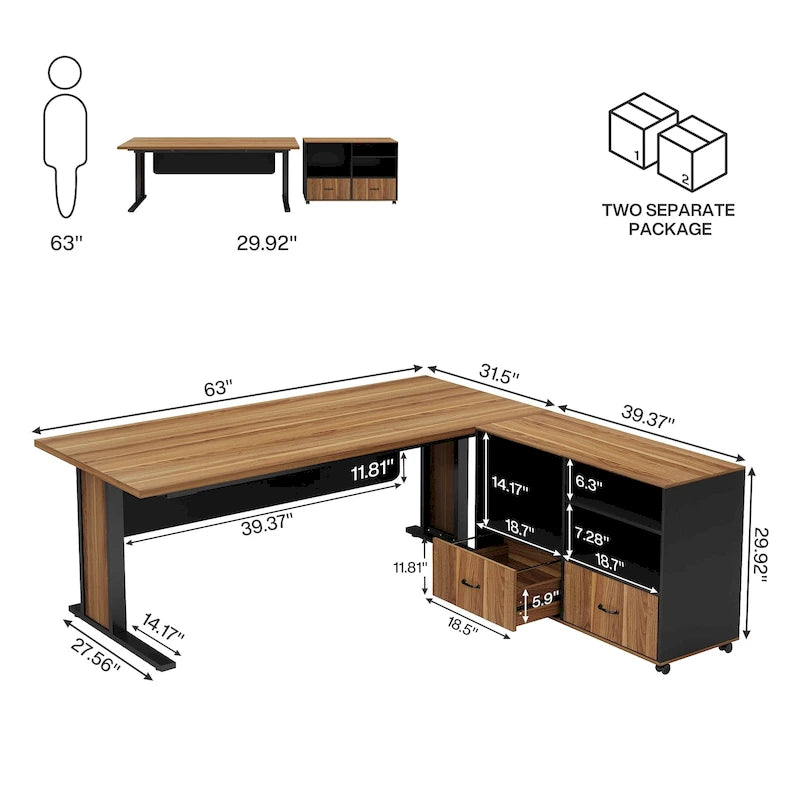 Bureau d'angle de direction 63 et ensemble de classeur mobile pour bureau à domicile