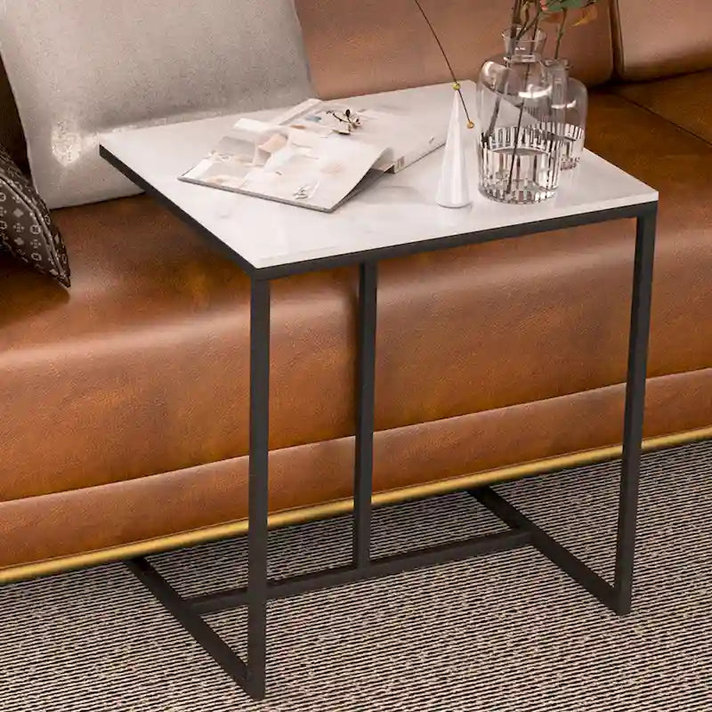 Table d'appoint/table de canapé en pierre frittée, idéale pour le salon - 45,2 x 39,6 x 52,6 cm