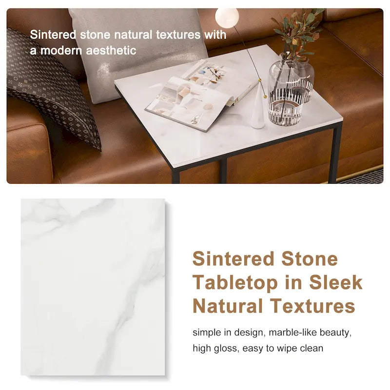 Table d'appoint/table de canapé en pierre frittée, idéale pour le salon - 45,2 x 39,6 x 52,6 cm