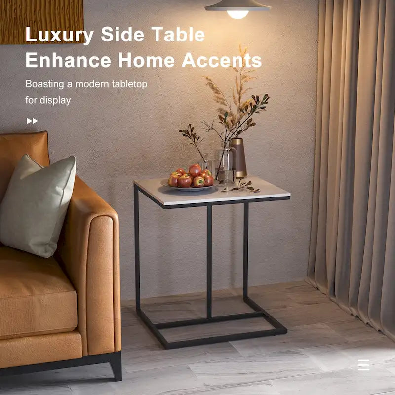 Table d'appoint/table de canapé en pierre frittée, idéale pour le salon - 45,2 x 39,6 x 52,6 cm