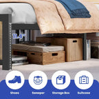 Cadre de lit Moasis King Industry avec étagères de rangement et cadre de lit plateforme en métal