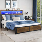 Cadre de lit Moasis King Industry avec étagères de rangement et cadre de lit plateforme en métal