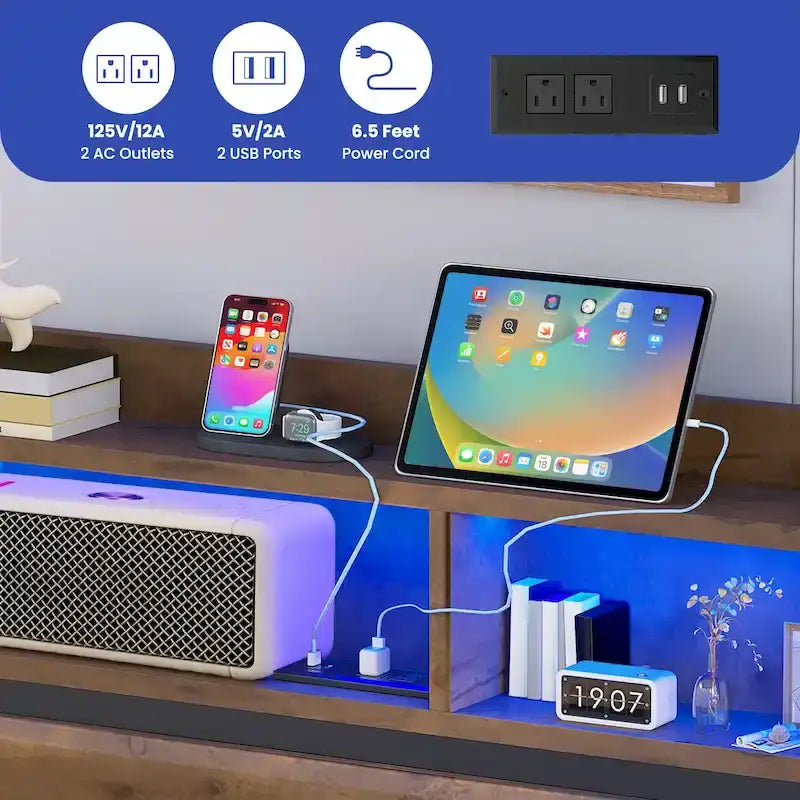 Cadre de lit Moasis King Industry avec étagères de rangement et cadre de lit plateforme en métal