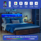 Cadre de lit Moasis King Industry avec étagères de rangement et cadre de lit plateforme en métal