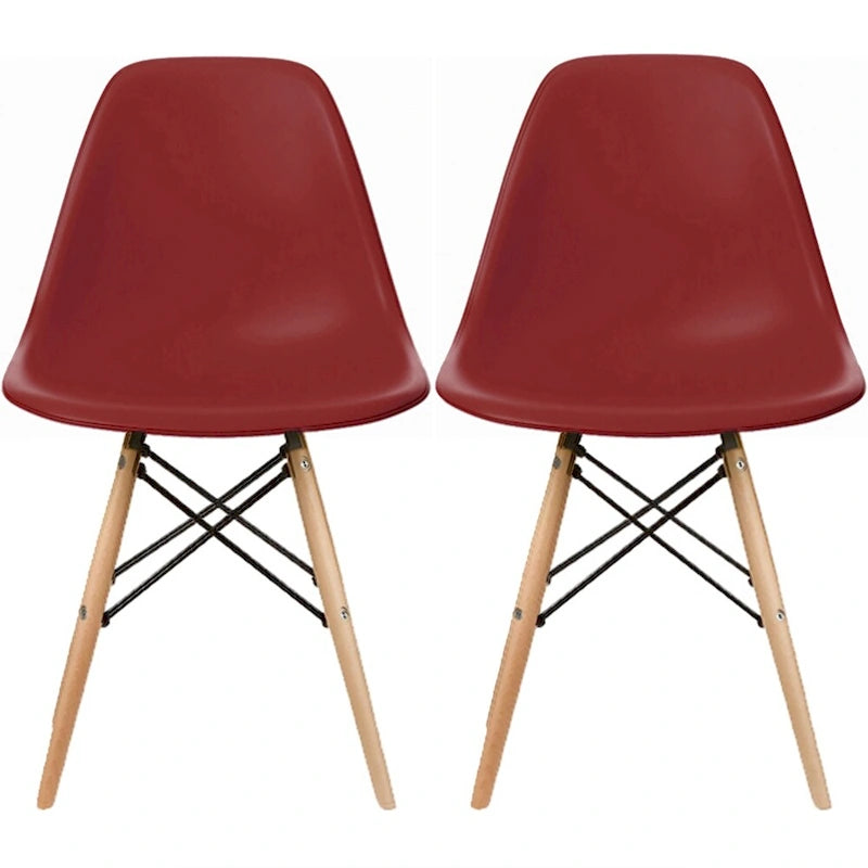 Ensemble de 2 chaises Eiffel design en plastique, pieds en bois massif, style rétro, coque moulée, idéales pour la salle à manger, l'hôtel, la cuisine ou la chambre.