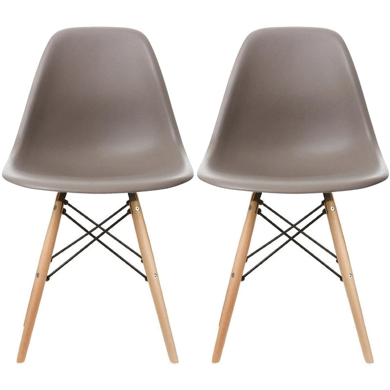 Ensemble de 2 chaises Eiffel design en plastique, pieds en bois massif, style rétro, coque moulée, idéales pour la salle à manger, l'hôtel, la cuisine ou la chambre.