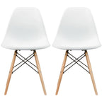 Ensemble de 2 chaises Eiffel design en plastique, pieds en bois massif, style rétro, coque moulée, idéales pour la salle à manger, l'hôtel, la cuisine ou la chambre.
