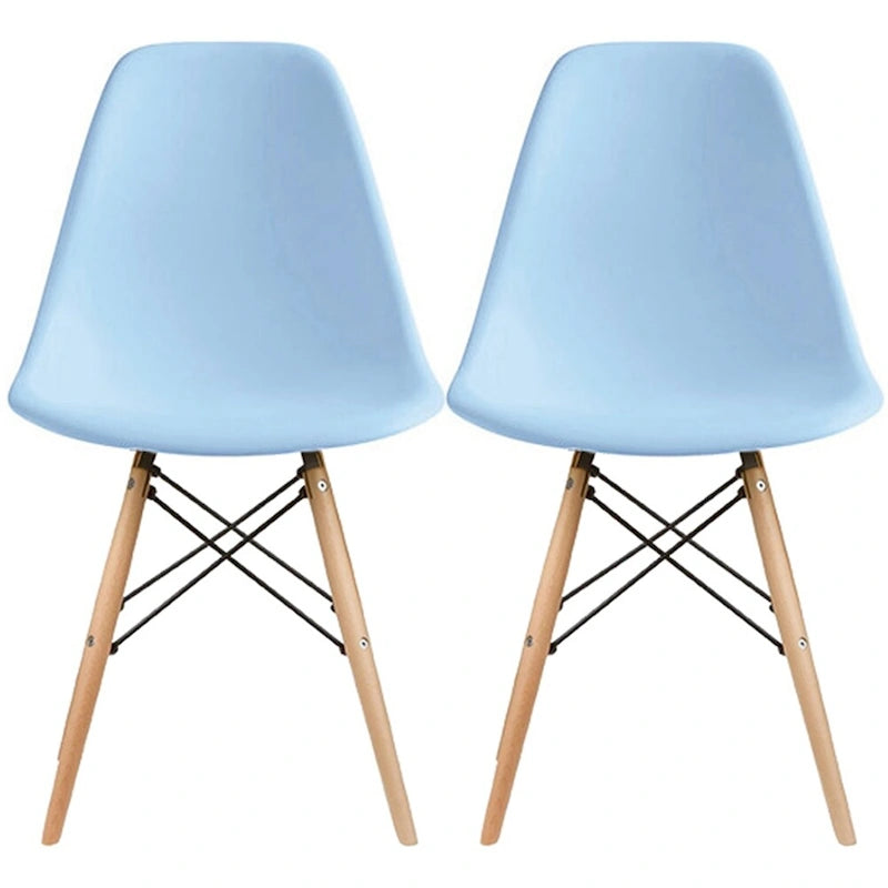 Ensemble de 2 chaises Eiffel design en plastique, pieds en bois massif, style rétro, coque moulée, idéales pour la salle à manger, l'hôtel, la cuisine ou la chambre.