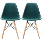 Ensemble de 2 chaises Eiffel design en plastique, pieds en bois massif, style rétro, coque moulée, idéales pour la salle à manger, l'hôtel, la cuisine ou la chambre.