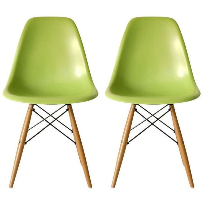 Ensemble de 2 chaises Eiffel design en plastique, pieds en bois massif, style rétro, coque moulée, idéales pour la salle à manger, l'hôtel, la cuisine ou la chambre.