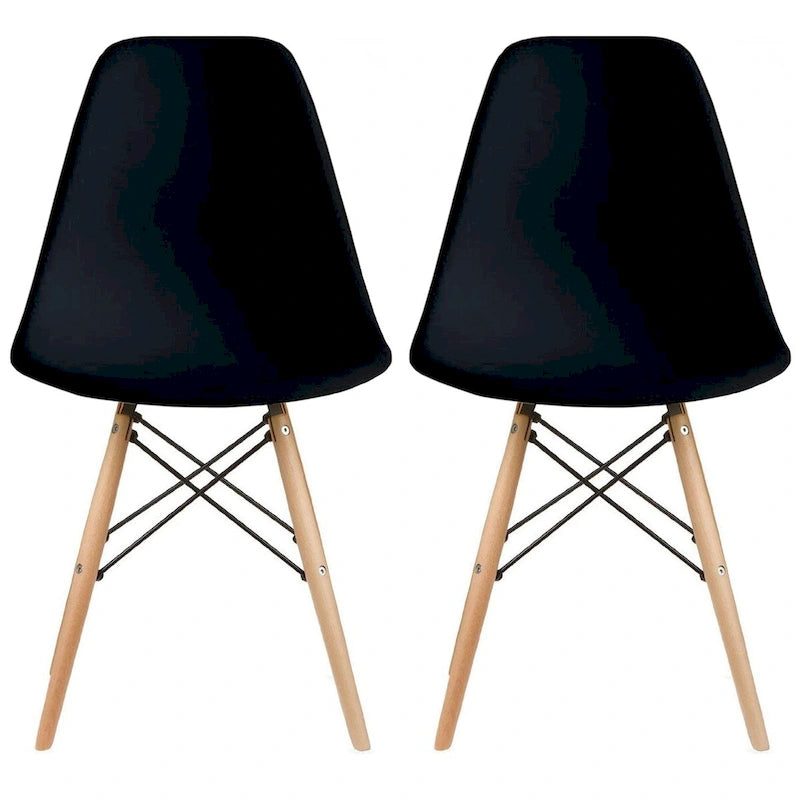 Ensemble de 2 chaises Eiffel design en plastique, pieds en bois massif, style rétro, coque moulée, idéales pour la salle à manger, l'hôtel, la cuisine ou la chambre.