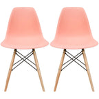 Ensemble de 2 chaises Eiffel design en plastique, pieds en bois massif, style rétro, coque moulée, idéales pour la salle à manger, l'hôtel, la cuisine ou la chambre.