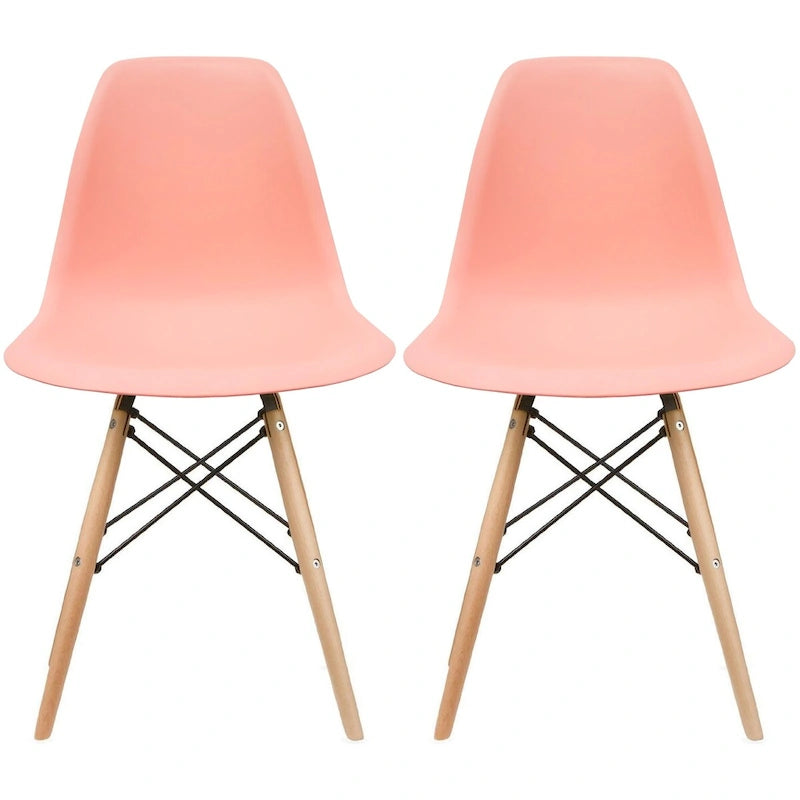 Ensemble de 2 chaises Eiffel design en plastique, pieds en bois massif, style rétro, coque moulée, idéales pour la salle à manger, l'hôtel, la cuisine ou la chambre.