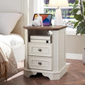 18 Farmhouse Nightstand with Charging Station, End Table,Side Table