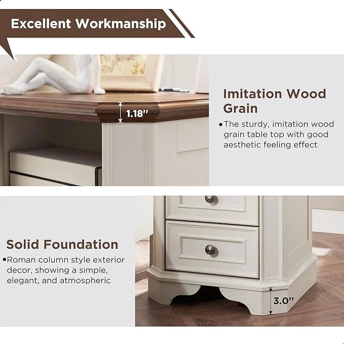 Table de chevet style ferme 18 pouces avec station de recharge, table d'appoint, table de chevet