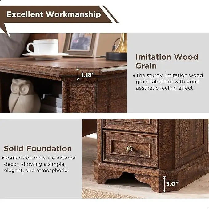 Table de chevet style ferme 18 pouces avec station de recharge, table d'appoint, table de chevet