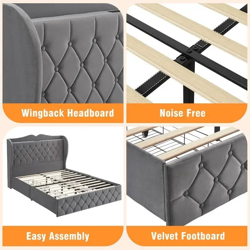 Cadre de lit Queen avec 4 tiroirs