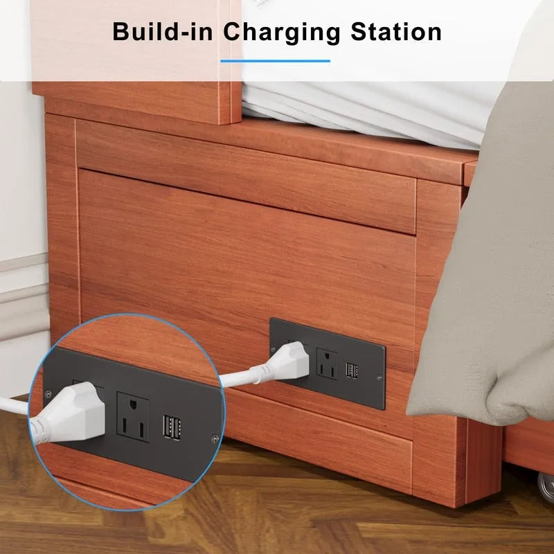 Lit escamotable Mixoy avec matelas pliable, lit cube moderne avec tiroir de rangement et station de chargement USB