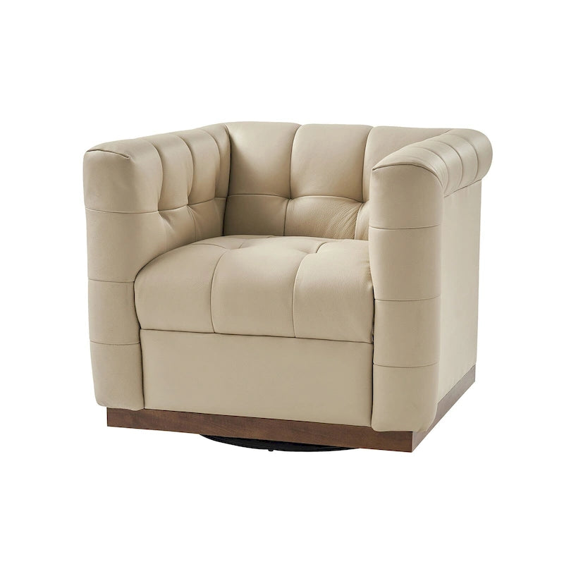Fauteuil club pivotant en cuir véritable capitonné capitonné, style moderne du milieu du siècle, par HULALA HOME