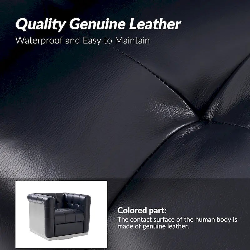 Fauteuil club pivotant en cuir véritable capitonné capitonné, style moderne du milieu du siècle, par HULALA HOME