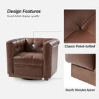 Fauteuil club pivotant en cuir véritable capitonné capitonné, style moderne du milieu du siècle, par HULALA HOME