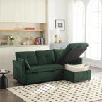 Canapé d'angle réversible en L avec méridienne et rangement, revêtu de velours côtelé/chenille et poche latérale