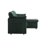 Canapé d'angle réversible en L avec méridienne et rangement, revêtu de velours côtelé/chenille et poche latérale