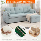 Canapé d'angle réversible en L avec méridienne et rangement, revêtu de velours côtelé/chenille et poche latérale