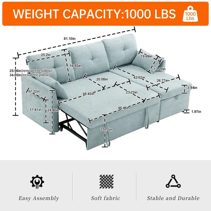 Canapé d'angle réversible en L avec méridienne et rangement, revêtu de velours côtelé/chenille et poche latérale