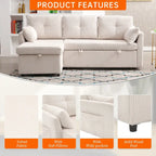 Canapé d'angle réversible en L avec méridienne et rangement, revêtu de velours côtelé/chenille et poche latérale