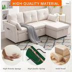 Canapé d'angle réversible en L avec méridienne et rangement, revêtu de velours côtelé/chenille et poche latérale