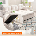 Canapé d'angle réversible en L avec méridienne et rangement, revêtu de velours côtelé/chenille et poche latérale