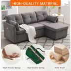 Canapé d'angle réversible en L avec méridienne et rangement, revêtu de velours côtelé/chenille et poche latérale