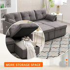 Canapé d'angle réversible en L avec méridienne et rangement, revêtu de velours côtelé/chenille et poche latérale