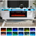 Meuble TV à 2 niveaux de 80 pouces pour téléviseurs jusqu'à 90 pouces, avec cheminée électrique de 36 pouces.