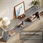 Console/table basse rustique en bois de 180 cm de long avec étagère de rangement